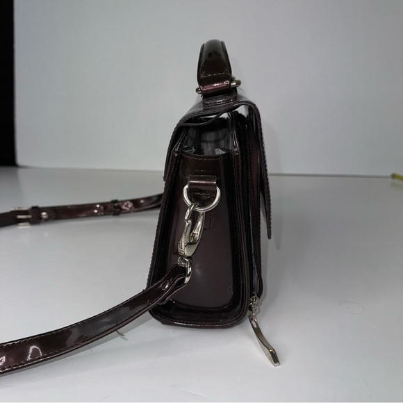 Beijo Brown Patent Top Handle Handbag Crossbody - Picture 5 of 16